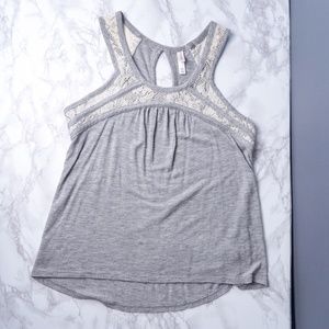 Gray Lace Tank Top Flowy Racerback Feminine Romantic Spring Xhileration